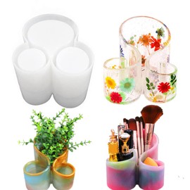 Gigicloud Resin Mold for Vase, 3-in-1 Silicone Storage Box Mold with 3-Slot Reusable DIY Vase Silicone Mold Epoxy Resin Casting Molds for Pen Holder Cosmetic Make-Up Brushes Containers,White