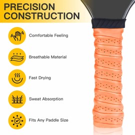 2-Pack Pickleball Paddle Overgrip Tape - Anti-Slip Replacement Grip Wrap for Pickleball Rackets - Shock Absorbing & Moisture Wicking - Easy Installation & Long Lasting Performance (Orange)