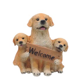 DurableDelights Cute Resin Garden Figurine Decoration, Golden Retriever Welcome Sign Statue Mother Dog and Two Puppies for Indoor/Outdoor Décor,5.95 inch