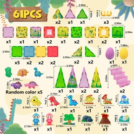 Magnetic Tiles Dinosaur Toys Set with Forest Dinosaur Village Theme, Including Dinosaur Magnetic Toys & Eggs, Plants, Volcano – Building Toys for Kids Ages 4-8, STEM Toys for 3+ Year Old Boys & Girls