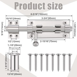 Tandefio 3 Pack 6.3 Inch Slide Bolt Gate Latch with Padlock Hole 304 Stainless Steel Barrel Bolt Latch Heavy Duty Door Security Lock Thickened Door Latch Hardware for Barn Fence Shed Yard (Silver)