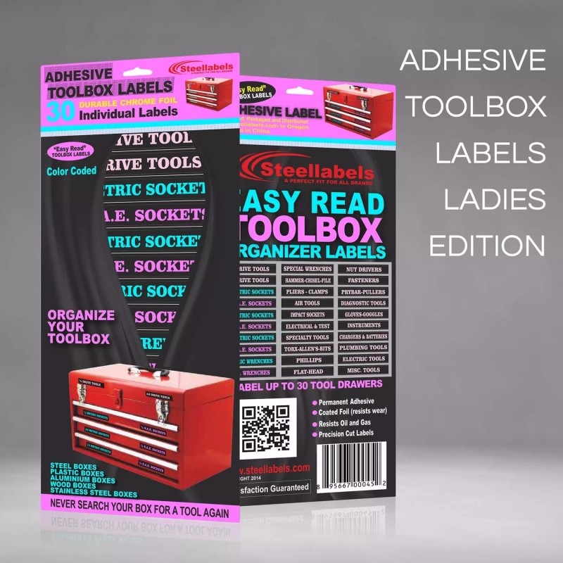 SteelLabels.com 2 PACK Ladies Edition - Adhesive TOOLBOX LABELS Organize