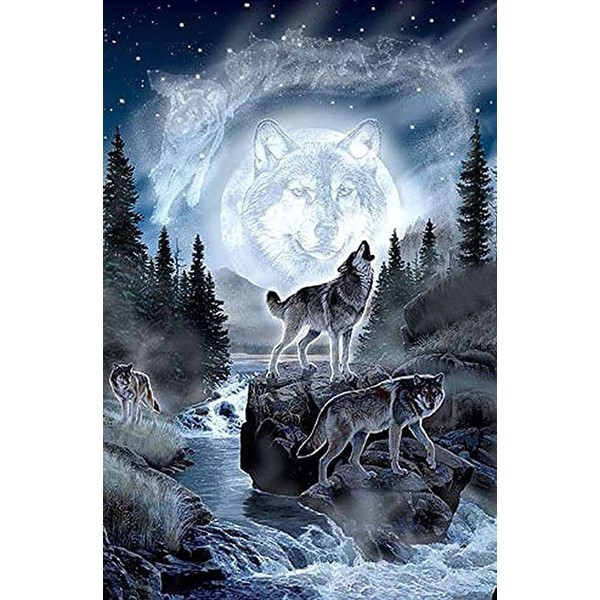RICUVED Wolves Diamond Painting Pictures, 5D Wolves Diamond Painting Pictures Adult Werewolf Diamond Painting Picture Set Full Drill Animal Diamond Painting Cross Embroidery Painting Set 30 x 40 cm