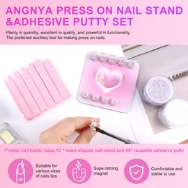 ANGNYA Nail Stand for Press Ons, Fake Nail Holder for Painting Nails, Super Magnetic Base for Painting Display Holder with Reusable Adhesive Putty for Home DIY Salon Supplies