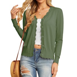 GRECERELLE Women's Open Front Cardigans Button Down Long Sleeve Shrug Sweater(Army Green, X-Large)