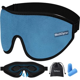 WellSync Sleep Mask for Women Men, Zero Pressure 3D Sleeping Eye Masks, 100% Light Blocking Night Blindfold, Soft Eye Covers with Adjustable Strap for Travel, Blue