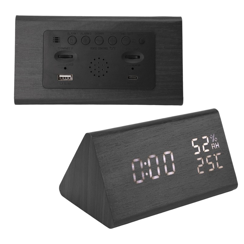 Wooden Digital Alarm Clocks LED Display Temperature Humidity Alarm Clocks