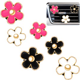 GZDMFS 6 Piezas Flor de Margarita Clips de Ventilación de Coche, Coche Ambientador Salida Clip Encanto Decoración (Rojo Blanco Negro, 3.3 cm, 3 cm)