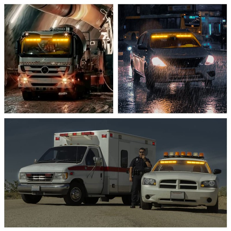 Xprite Amber LED Visor Strobe Dual Light Bar, Interior Windshield