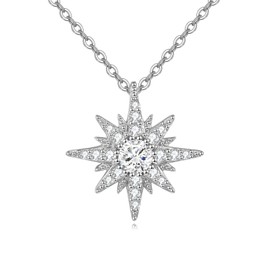 SILBAZ North Star Pendant Necklace for Women Starburst Celestial Christmas Birthday Northen Star Jewelry Gifts for Mother Wife (White Gold Plated)
