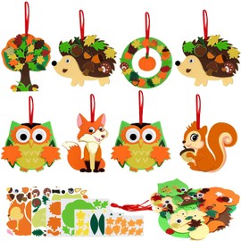 Powmag Pack of 8 Autumn Crafts with Children, Animal Autumn Craft Set Children, Creative Sets, Children's Crafts, DIY Autumn Decoration Craft Sets with Lgel, Owl, Fox, Squirrel