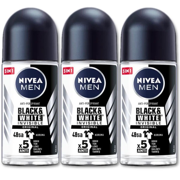 Nivea 48h Deodorant Roll-On Roll-On Invisible for Black & White Anti Perspirant 50 ml (Original Pack of 3)