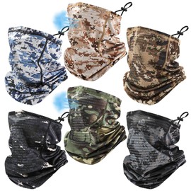 6 Pcs Adjustable Cooling Neck Gaiter Breathable Camo Balaclava for Men Face Mask Strap Mesh UV Sun Scarf for Summer Hunting Sports Cycling