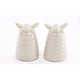 Summer Bee Hive Ceramic Cruet Set - Salt & Pepper Shakers/Holders - Cream - 8.3 cm