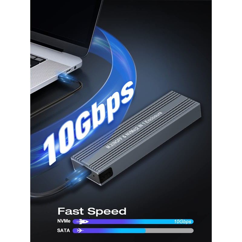 VCOM M.2 SSD External Case, NVME/SATA Compatible, 10Gbps, 6Gbps, SATA