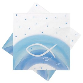 Napkins / Serviettes Communion Christening Table Decoration Fish Rainbow Blue / Light Blue, Pack of 20