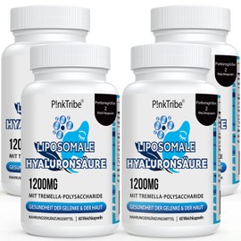 Liposomale Hyaluronsäure Kapseln - Hochdosiert mit 1000mg Hyaluron, Hochmolekulare Hyaluronsäure (500-700 kDa), Frei von Zusatzstoffen, 60 Stück (4er Pack)