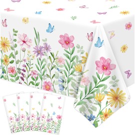 4 Pcs Spring Floral Tablecloth Blooming Flower Tablecloth Wildflower Table Cloth Butterfly Table Cover Easter Picnic Spring Party Decorations Tea Party Supplies Wild Flower Birthday Decor 86 x 51 Inch