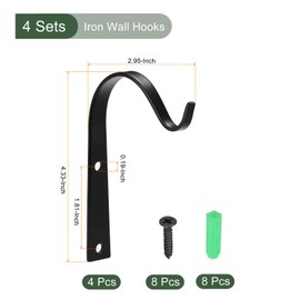 YOKIVE 4 Pcs Wall Mounted Hook, Hanger Bracket with Mounting Screws | Hanging Plant Lantern, Great for Office, Home, Daily Use (Black, 4.3x3-Inch)