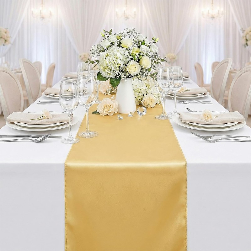 Jeffbaubl 10 Pack Gold Table Runner, 12 x 108 Inch