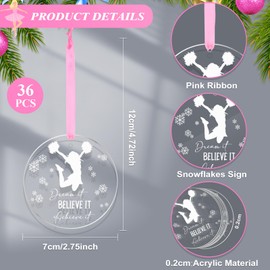 36 Pcs Roowest Christmas Cheerleading Ornament Xmas Acrylic Cheerleader Coach Ornament for Christmas Tree Believe It Dream It Achieve It Cheerleading Coach Gift (Cheerleader Style)