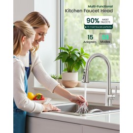 HEISOK Pull Down Spray Head for Kitchen Faucet - Kitchen Faucet Head Replacement with 15 Adapters - 3 Function Sink Faucet Sprayer Nozzle with Pause,Brushed Nickel