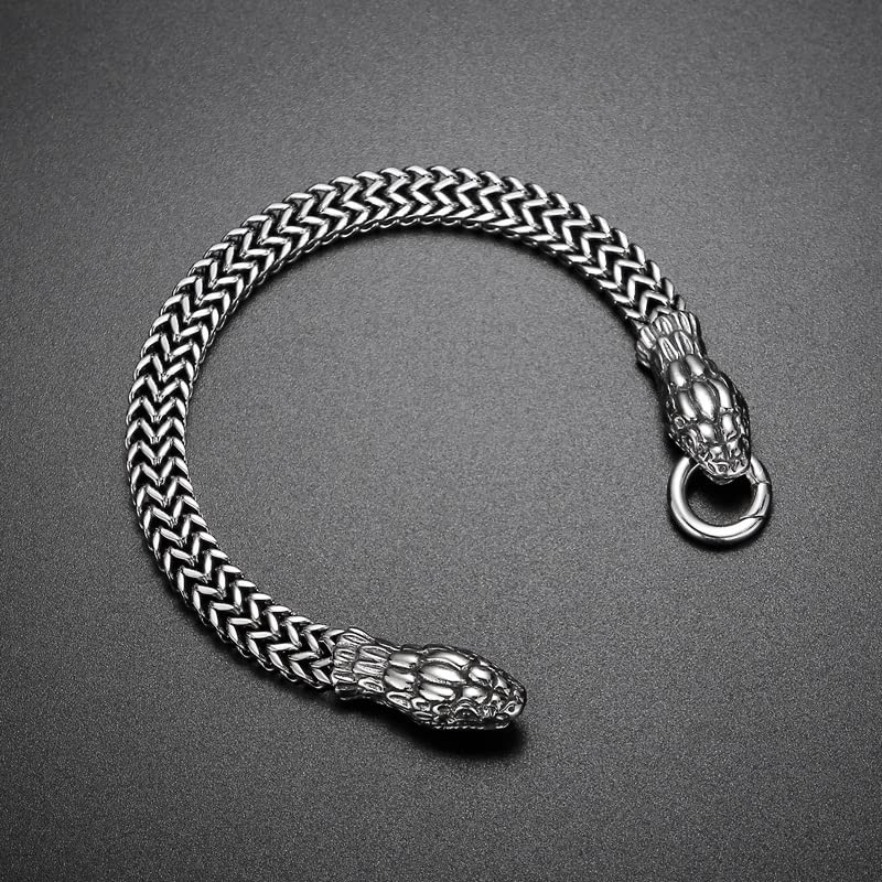 Klapgo Gothic Silver Snake Head Bracelet for Men