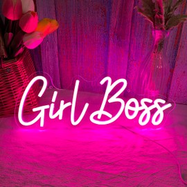 Girl Boss Neon Pink USB Led Light Up Sign for Girls Bedroom Home Wall Decor Female Office Dest Wall Art Sign Christmas Birthday Gifts, 15.7 x 5.9 Inch