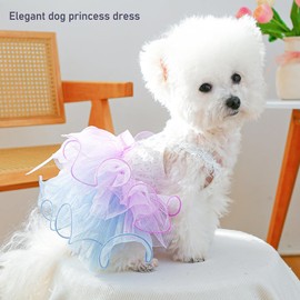 JAAQUCD Fancy Small Dog Dress with Bow Knot Sleeveless Girl Puppy Princess Tutu Skirt Holiday Cat Outfit Doggy Apparel Summer Pet Clothes for Chihuahua Yorkie Pomeranian Poodle(Purple, X-Small)