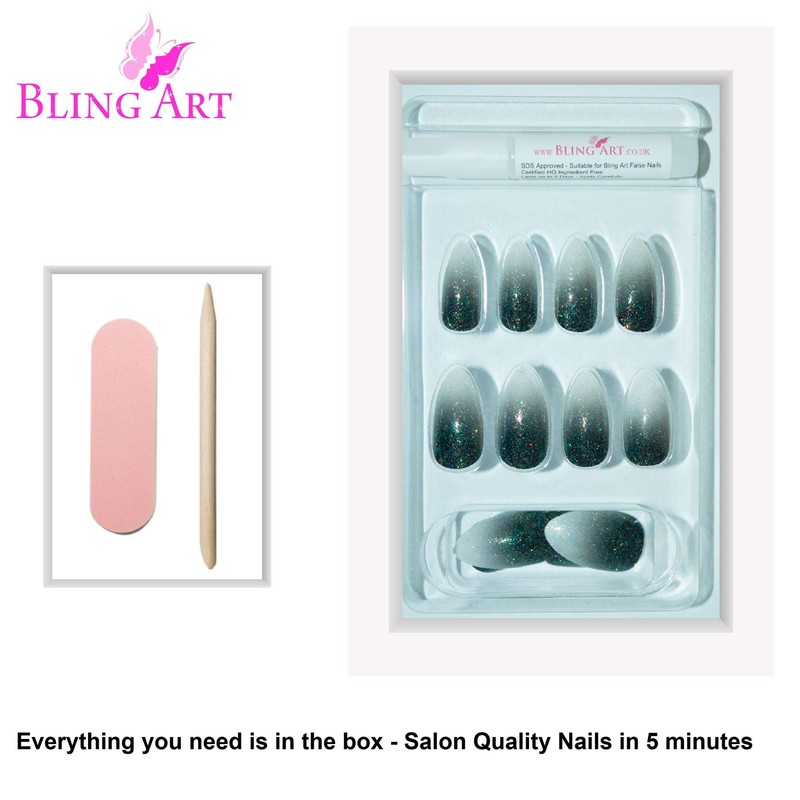 False Nails Bling Art Grey White Gel Ombre Almond Stilett