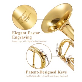 Eastar Bb Standard Trumpet Set for Beginner, Brass Student Trumpet Instrument with Hard Case, Cleaning Kit, 7C Mouthpiece and Gloves, ETR-380, Golden