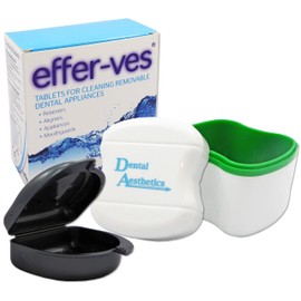 Effer-VES, Cleaning Bath & Retainer Case ~ Box of 32 Cleaning Tablets (Green Bath, Grey Case)