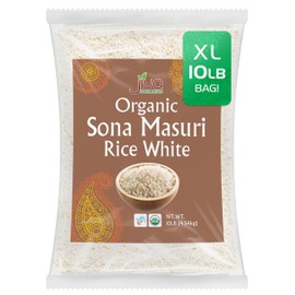 Organic Sona Masoori Rice 10 LB Premium Quality - India Origin, Short Grain Rice, All Natural & Non-GMO - by Jiva Organics (10 Pounds)