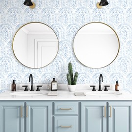 Micpolo Peel and Stick Wallpaper Modern Wall Paper Boho Contact Paper Removable Wallpaper Peel and Stick Blue and White Self-Adhesive Wallpaper for Bathroom Bedroom Kitchen Wall Decor 17.3" x 197"