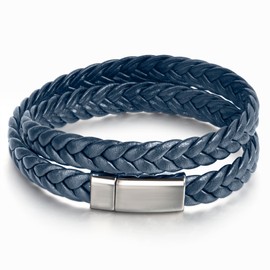 CyxenNova Men's Leather Bracelet, Men's Bracelets for Men, Braided Bracelet, Magnetic Closure, Jewellery Gifts for Men, Dad, Boyfriend, Husband, Brother (Blue), Leather