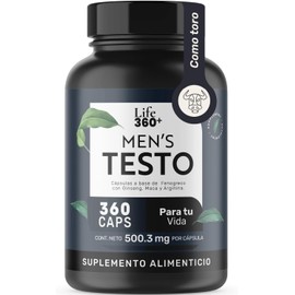 LIFE 360+ Mens Testo | 360 Cápsulas | Maca Negra, Roja y Amarilla, L-Arginina, Zinc, Vitamina D, Magnesio, Ginseng y Guarana | Suplemento Alimenticio | 360 Días de Suministro