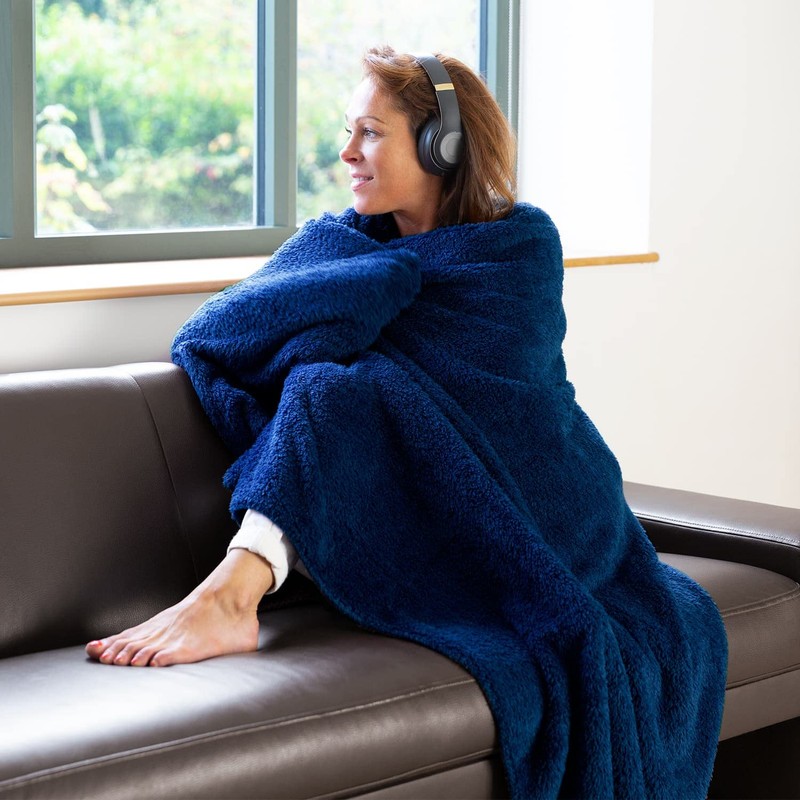 Snug Rug Special Edition Luxury Sherpa Fleece Throw Blanket (Navy