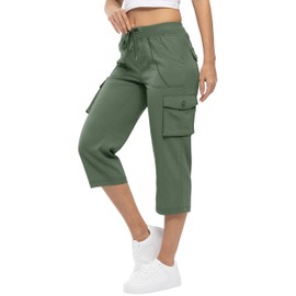 YSENTO Womens Shorts Walking Cargo 3/4 Length Hiking Shorts Lightweight Summer Capri Cropped Outdoor Pants with Multi Pockets(Green,M)