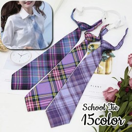Plus Nao School Necktie, One-touch Necktie, Girls Students, Boys, Checkered Pattern, Rubber Specifications, Easy to Wear, No Tie, Stylish, Cute, 010