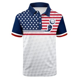 V VALANCH Red White and Blue Shirts for Men Collared Flag T Shirts Moisture Wicking Tennis Polo July 4Th Shirts
