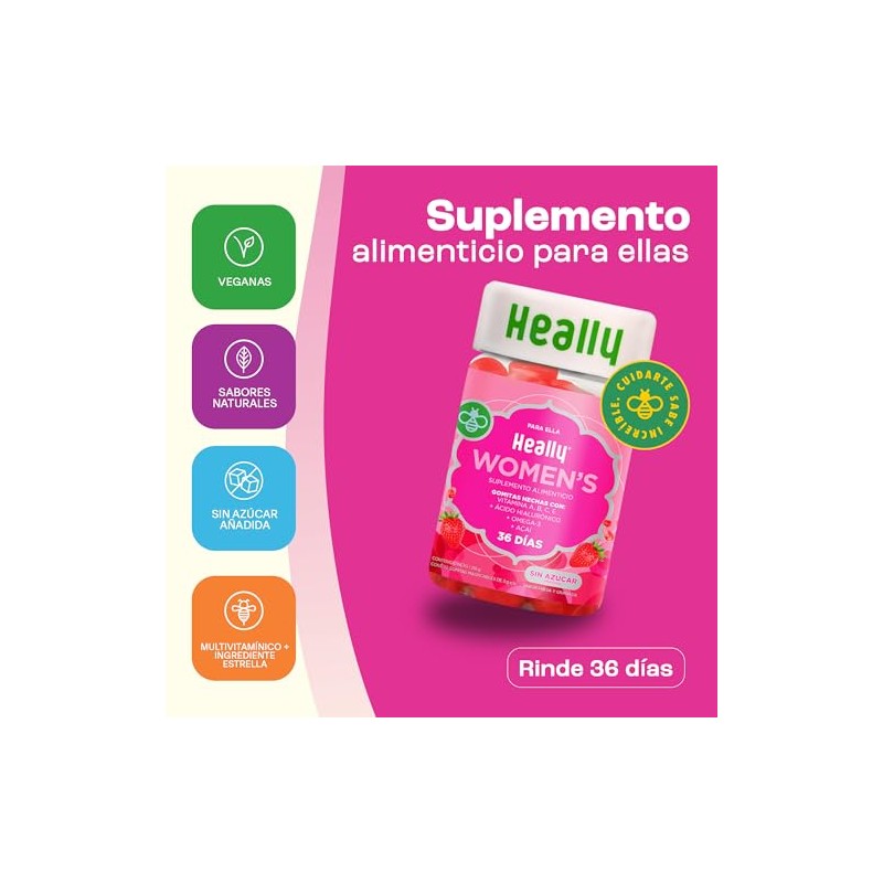 Multivitamínico Mujer Ácido Hialurónico Omega Vitaminas Gomitas Sabor Fresa Granada