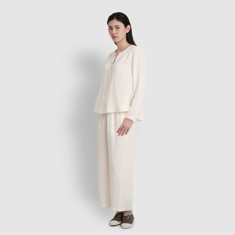 JAJU [JAJU] Women's Double Gauze Shirring Pajama Pants_Ivory