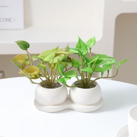 Angerlo Artificial Scindapsus Aureus, Realistic Fake Plants with Plastic Pot for Home House Office Bedroom Indoor Decor Faux Plant