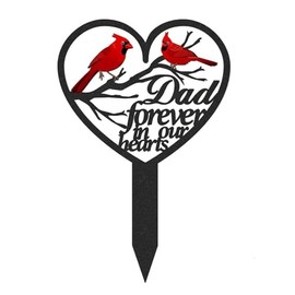 Memorial Grave Markers Cardinals Garden Stake Memorial Metal Grave Stake Decoration Heart Memorial Cemetery Stakes for Loss of Mother Father Outdoors Yard Garden Sympathy Decor(Dad)