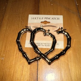 Unbranded 14k Layered Real gold Filled HEART Bamboo earrings