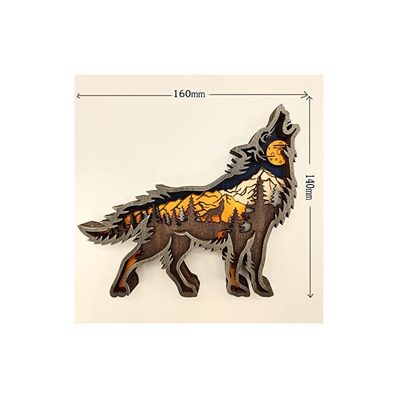 MEETOZ Creative Wolf Decoration Wolf Statue Desktop Decoration Lights, Wooden