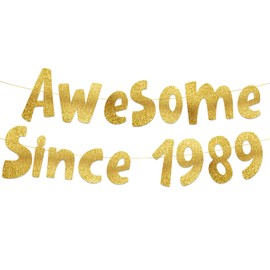 Awesome Since 1989 Gold Glitter Banner - 35th Birthday and Anniversary Party Decorations