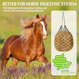 Slow Hay Bags for Horses-40 Length 2" Holes Slow Feed Hay Bags for Goats Horses Ponies-Adjustable Travel Feeder Improve Digestion Reduce Waste 2 Pack Black