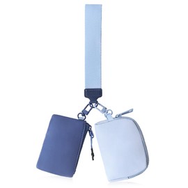 Oyachic Wristlet Wallets for Women,Mini Zip Keychain Wallet,Detachable Dual Pouch Coin Purse Small Cute Key Pouch (Blue)