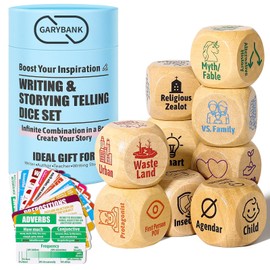 Garybank Creative Writing Prompts Dice Set - Writers Gifts, W/13 Writing Skill Cards - Story Writing/Telling Game for Kids & Adults - Set of 9 Story Cubes for Inspiration - Gifts for Teacher Christmas